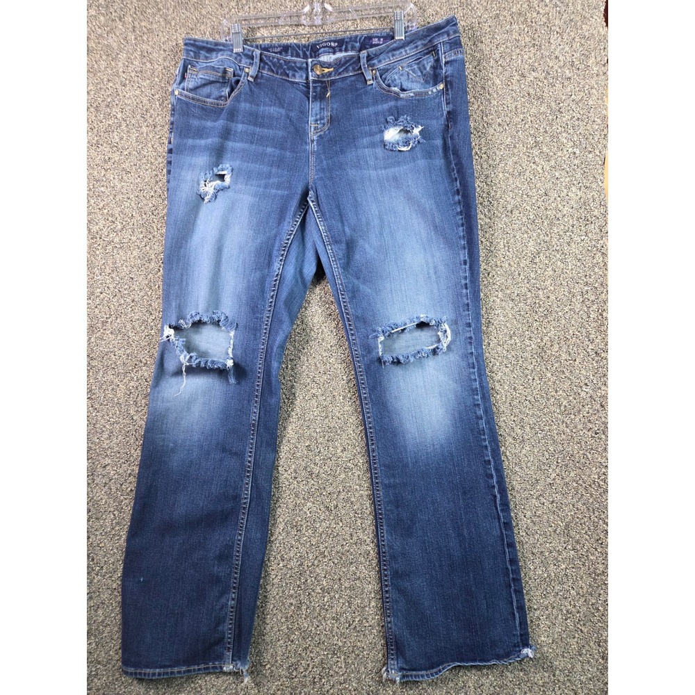 Vigoss Chelsea Slim Bootcut Jeans Women Size 18‎ Blue Distressed Ripped Denim